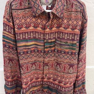 Vintage The Territory Ahead Southwest Aztec Heavy Cotton Flannel Shirt Size XL